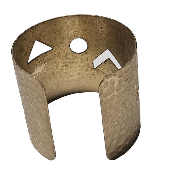 Vintage Hammered Copper Cuff Bracelet Red Stones Geometric Cutouts Boho Chic - Picture 5 of 7